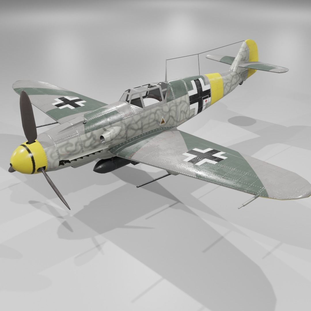 Messerschmitt Bf 109 F-1 Fighter Aircraft  Low-poly 3D model_10