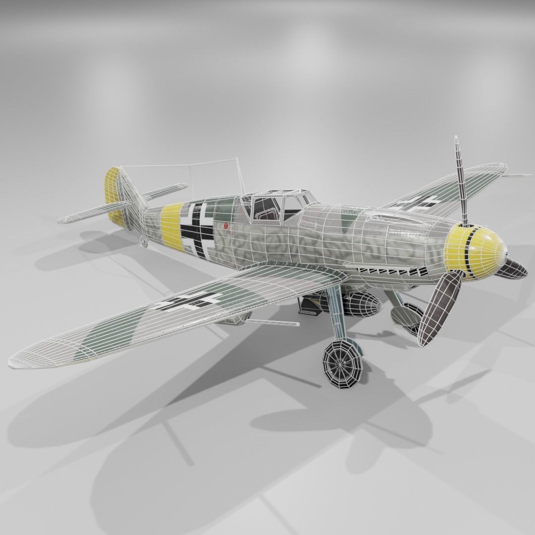 Messerschmitt Bf 109 F-1 Fighter Aircraft  Low-poly 3D model_5