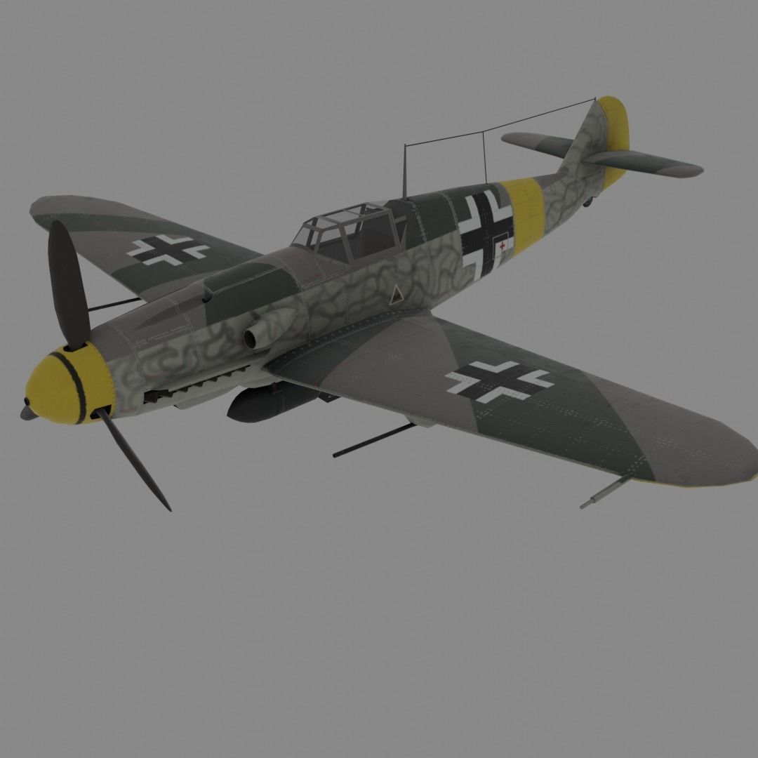 Messerschmitt Bf 109 F-1 Fighter Aircraft  Low-poly 3D model_13