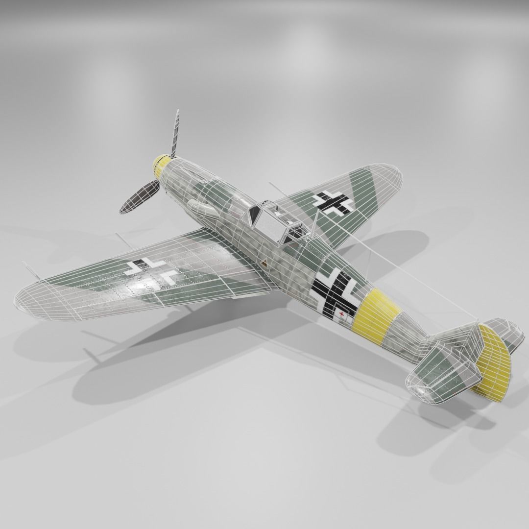 Messerschmitt Bf 109 F-1 Fighter Aircraft  Low-poly 3D model_9