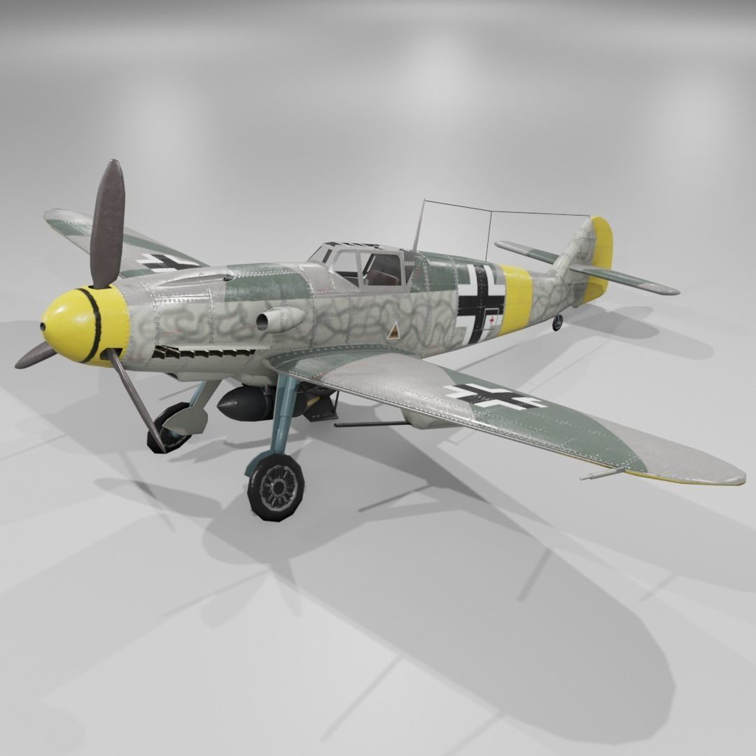 Messerschmitt Bf 109 F-1 Fighter Aircraft  Low-poly 3D model_2