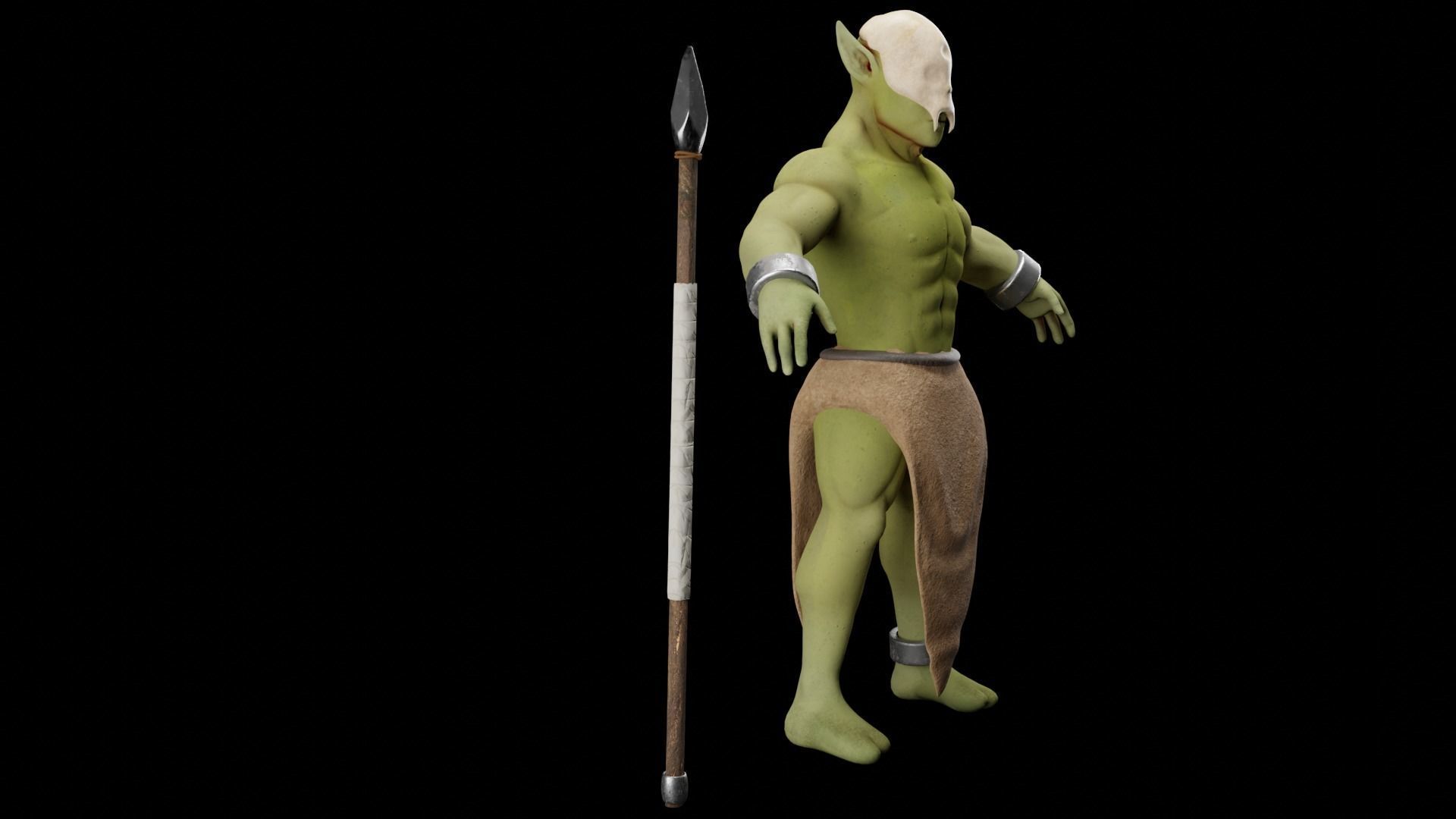 Low poly hunter model humanoid with bow and arrow Low-poly 3D model_2