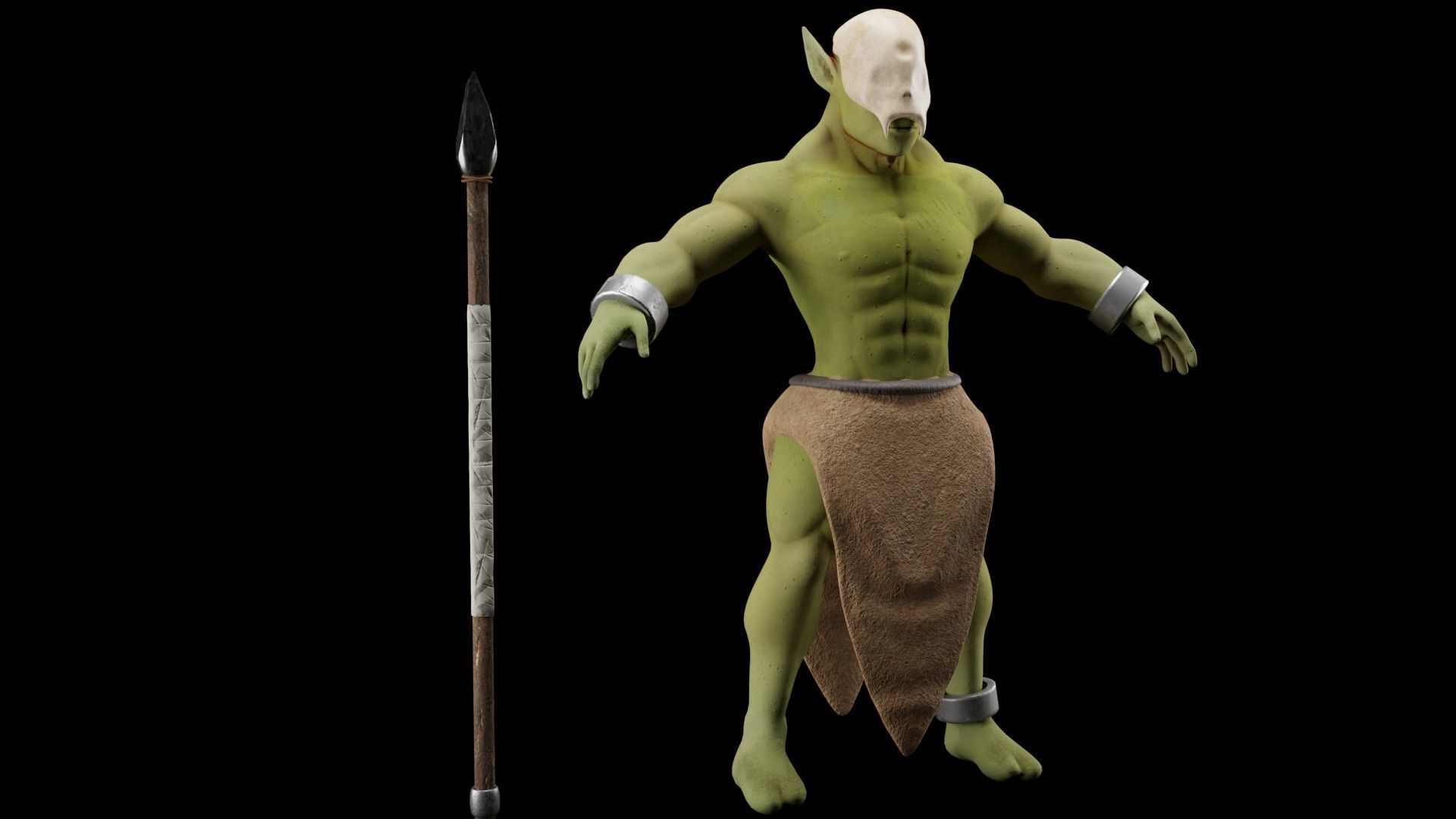 Low poly hunter model humanoid with bow and arrow Low-poly 3D model_1
