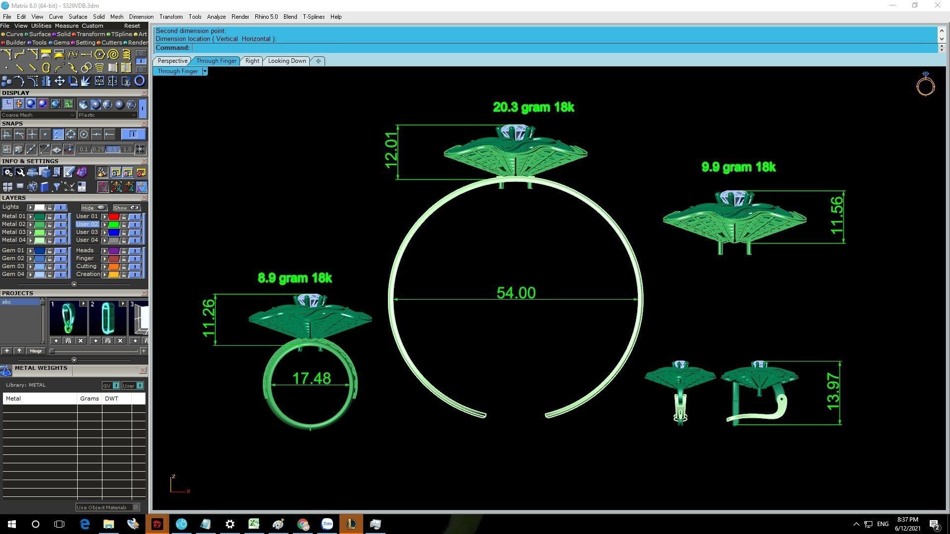 Floral Jewelry Set with Gemstone Ring Bracelet Earrings Pen 2138 3D print model_8