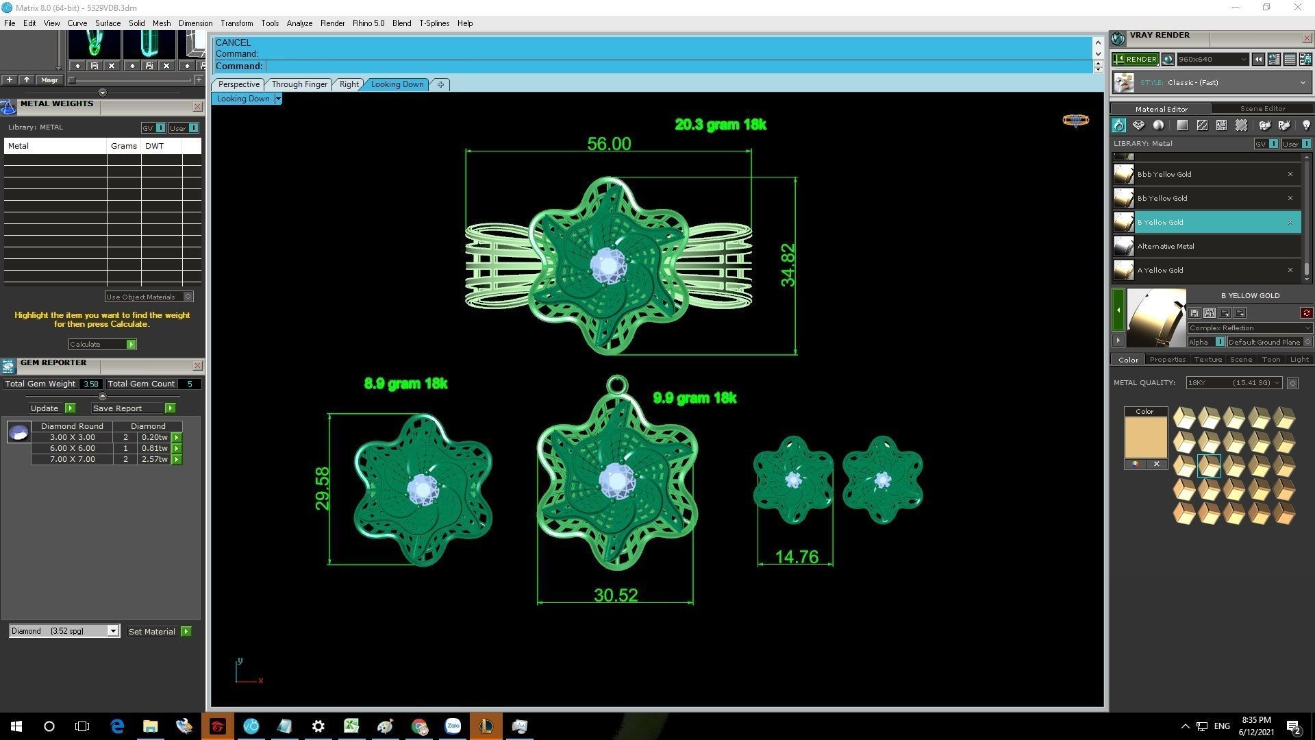 Floral Jewelry Set with Gemstone Ring Bracelet Earrings Pen 2138 3D print model_7