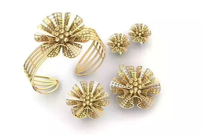 3D Flower Jewelry Set Ring Bracelet Earrings Design for Wom 2139