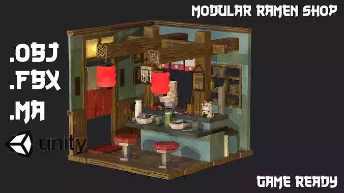 Modular Ramen Shop Game Ready Low-poly 3D model