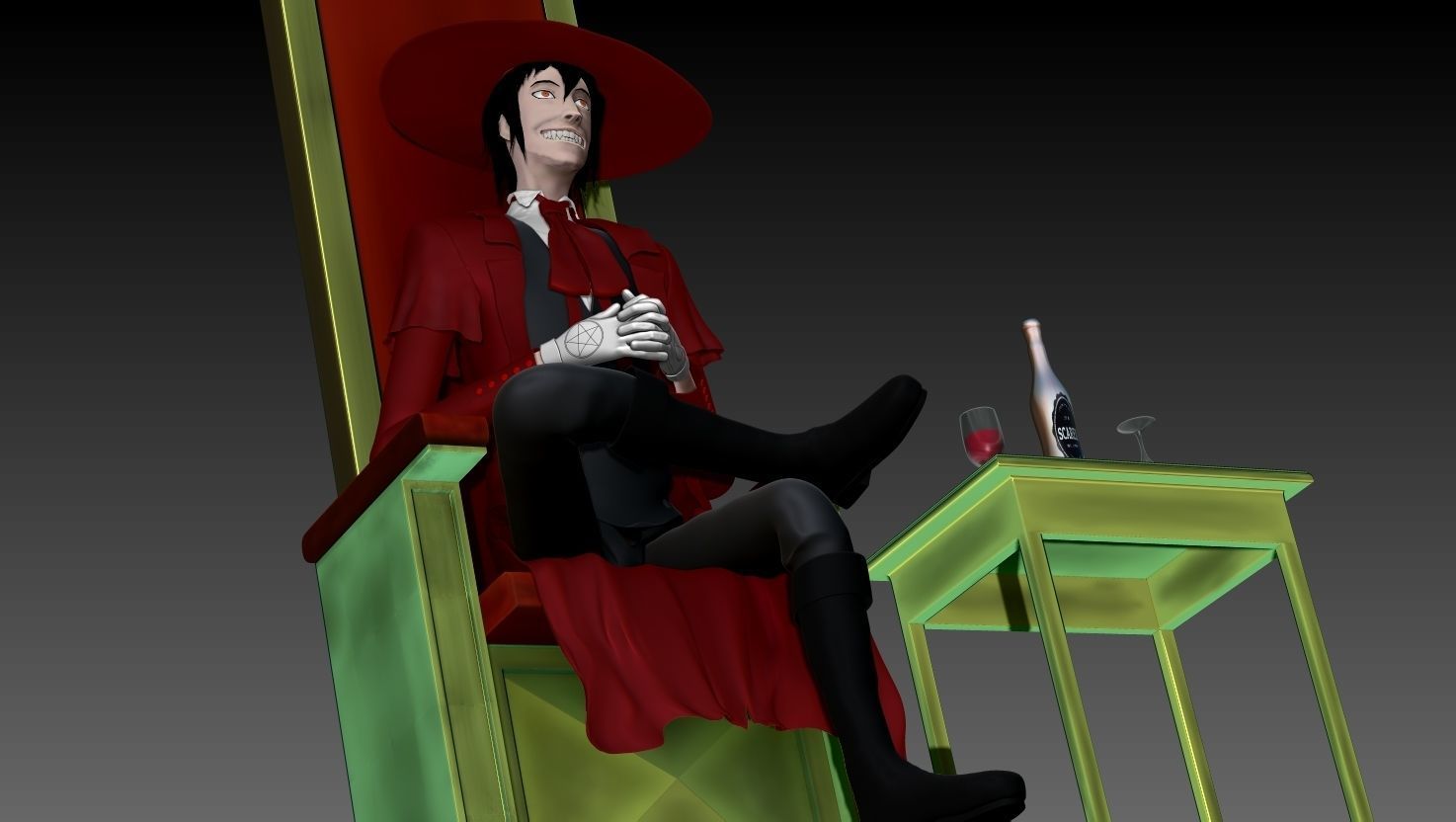 Alucard from Hellsing Anime 3D Rigged Low-poly 3D model_14