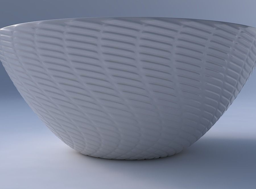Bowl wide with twisted diagonal grid bulges 3D print model_4