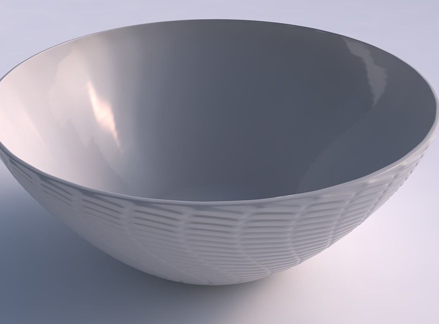 Bowl wide with twisted diagonal grid bulges 3D print model_0