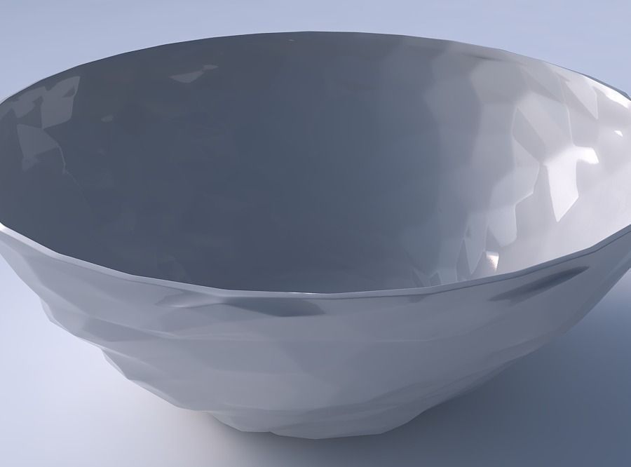 Bowl wide with low-polygon bulges 3D print model_3