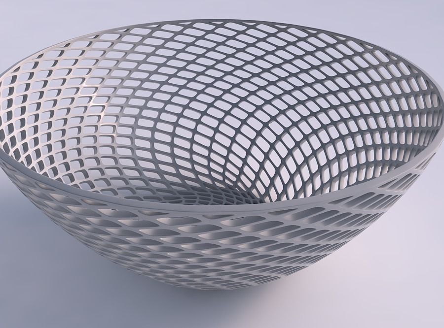 Bowl wide with fine diagonal grid lattice 3D print model_0