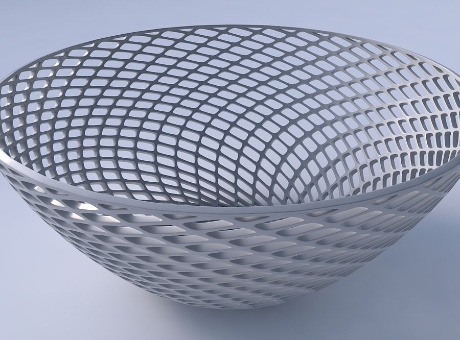 Bowl wide with fine diagonal grid lattice 3D print model_3