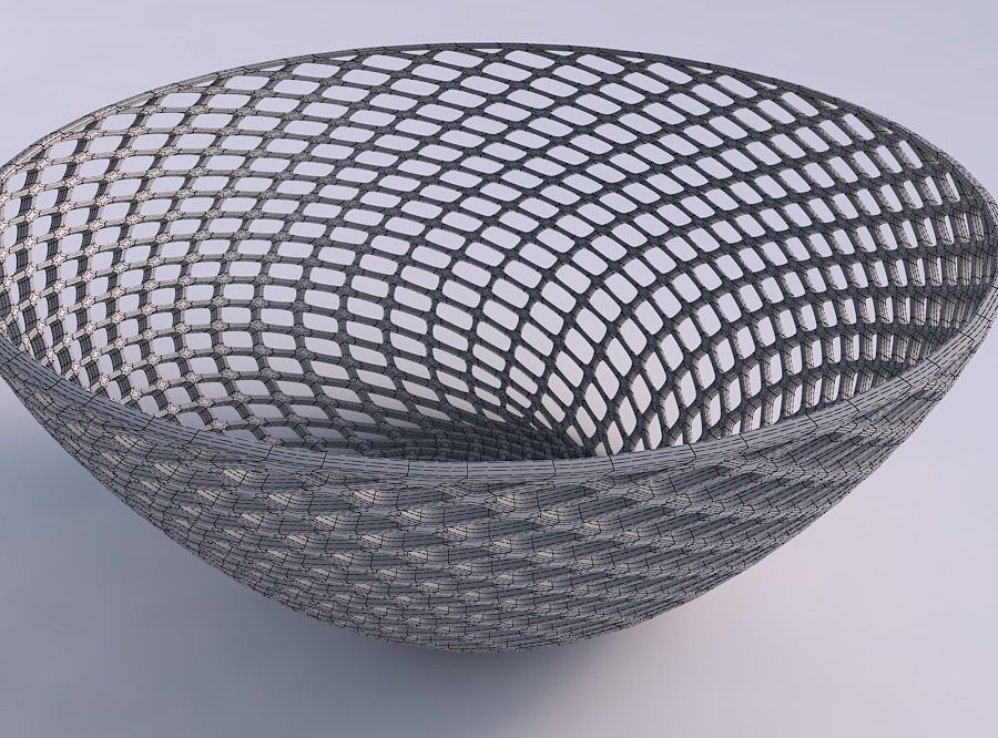 Bowl wide with fine diagonal grid lattice 3D print model_5