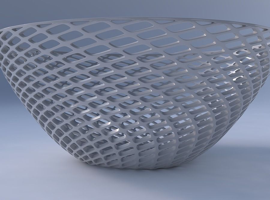 Bowl wide with fine diagonal grid lattice 3D print model_4