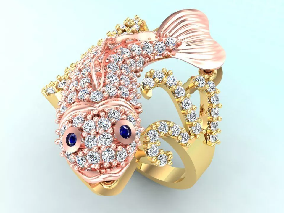 Carp Ring - Diamond Ring - Fish Ring - Womens Rings - N1155 3D print model