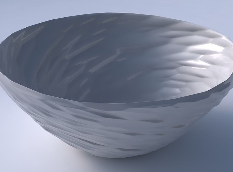 Bowl wide with twisted rocky bulges 3D print model_3