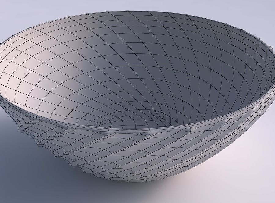 Bowl wide with extruded vertical lines 3D print model_5