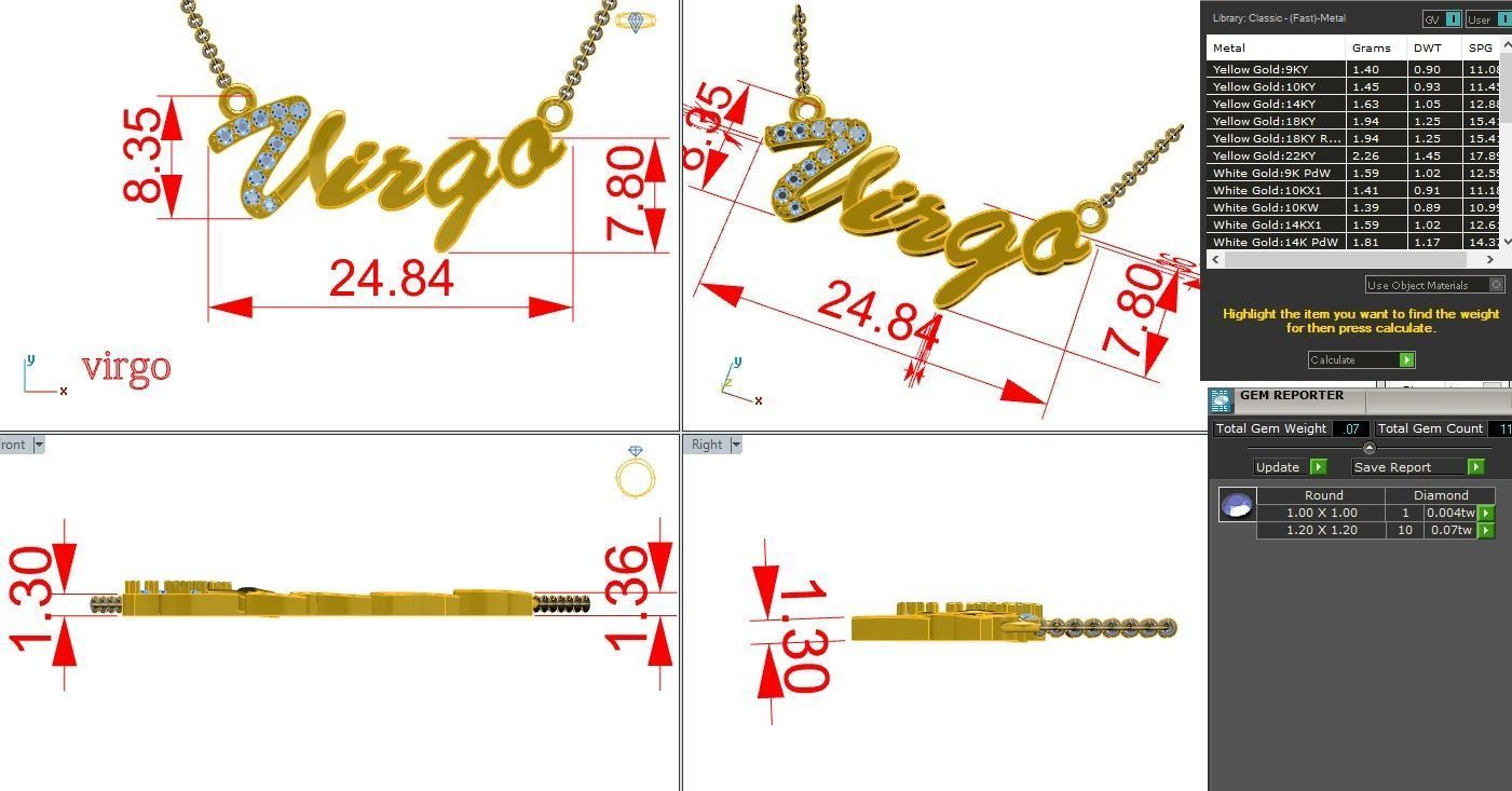 Virgo Zodiac Pendant Necklace 3dm stl render detail 3D print model_12