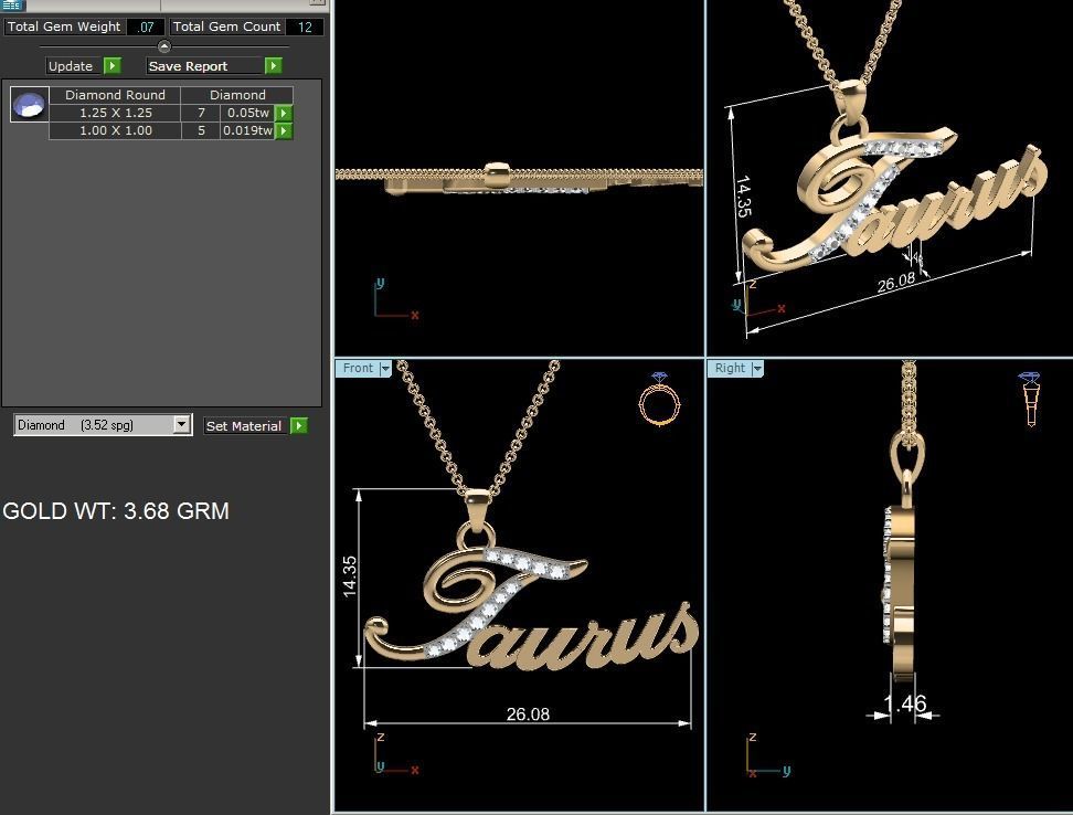Taurus Zodiac Pendant Necklace 3dm stl render detail 3D print model_12