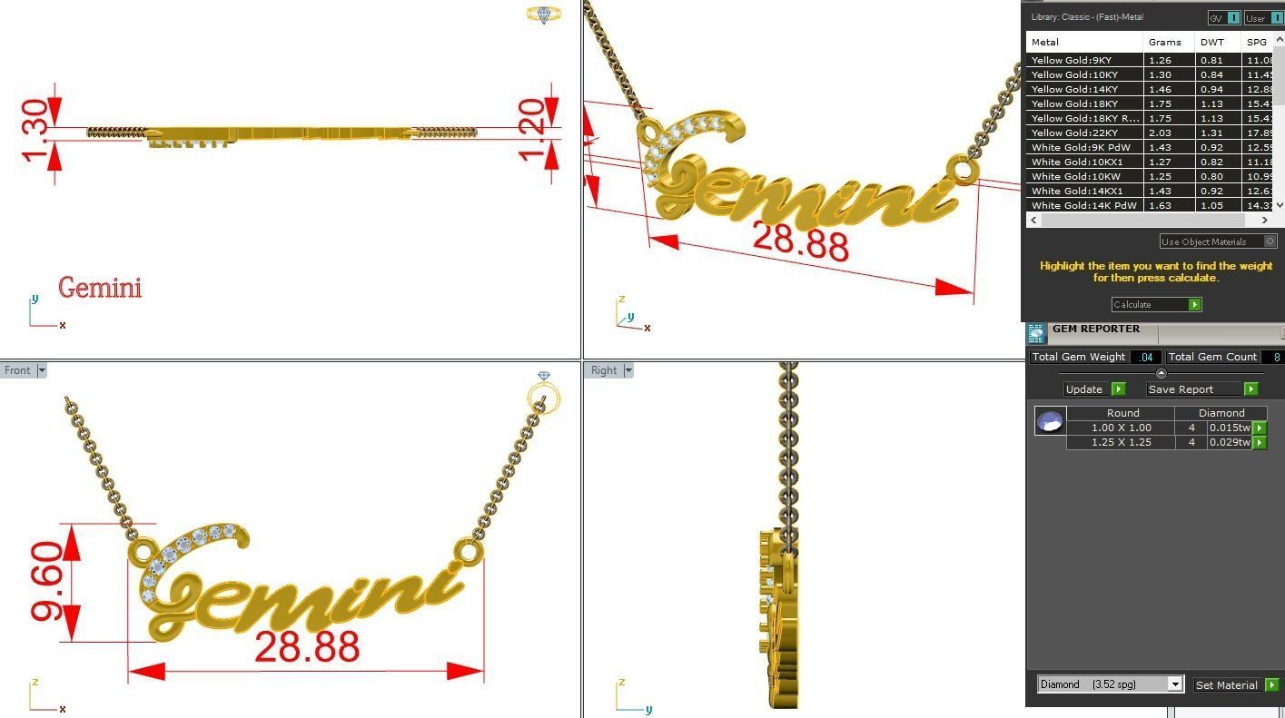 Gemini Zodiac Pendant Necklace 3dm stl render detail 3D print model_12