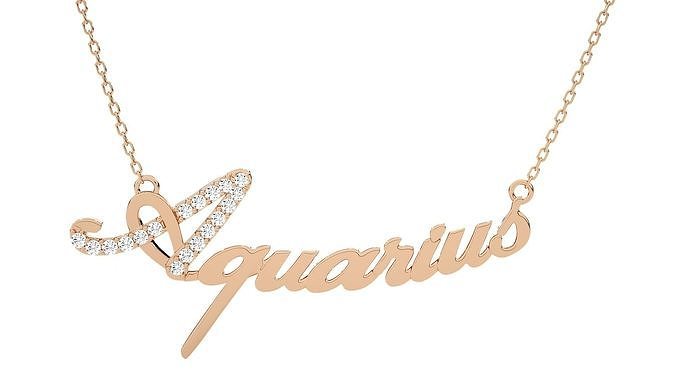 Aquarius Zodiac Pendant Necklace 3dm stl render detail 3D print model