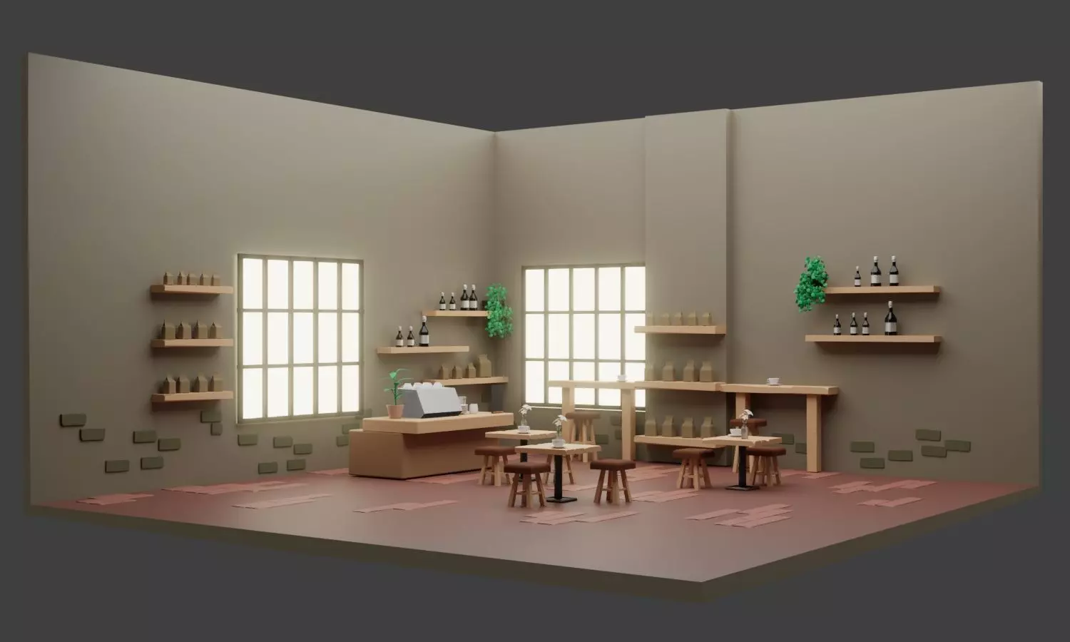  Cafe shop design low poly mock up Low-poly 3D model_0