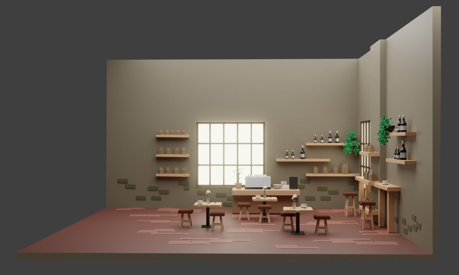  Cafe shop design low poly mock up Low-poly 3D model_3