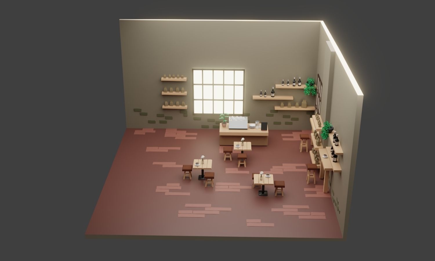  Cafe shop design low poly mock up Low-poly 3D model_5