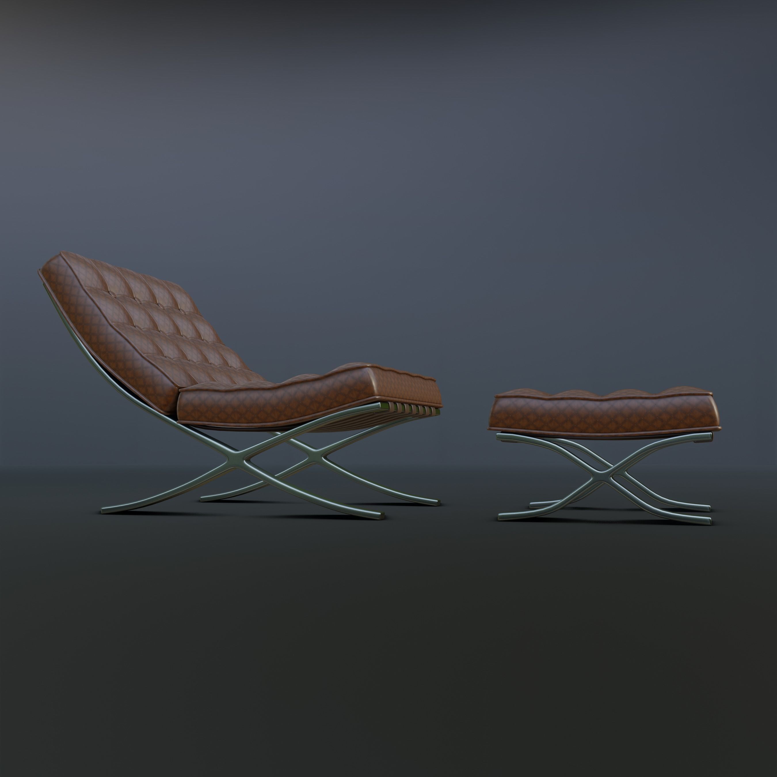 Barcelona Chair and Footstool Low-poly 3D model_6