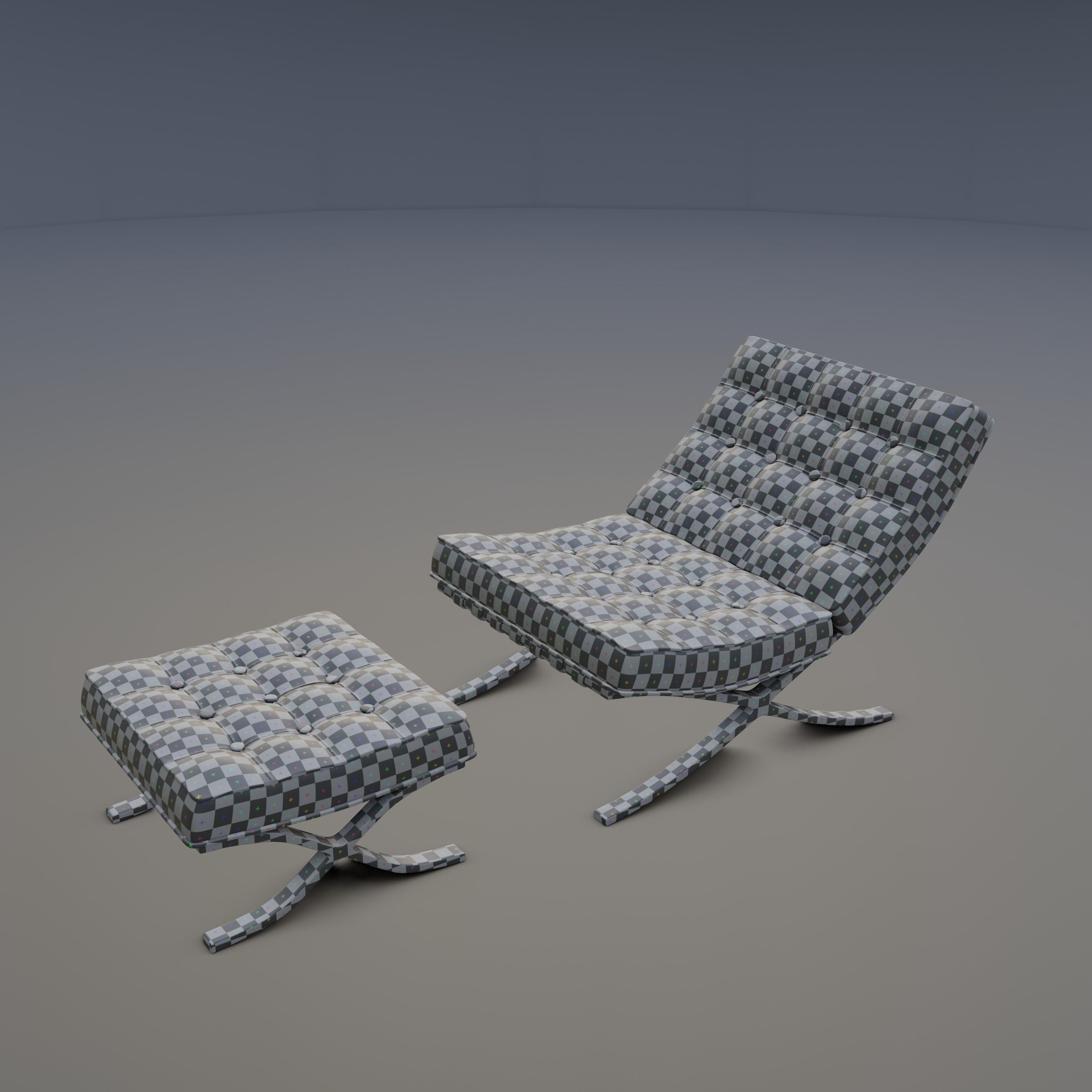 Barcelona Chair and Footstool Low-poly 3D model_13