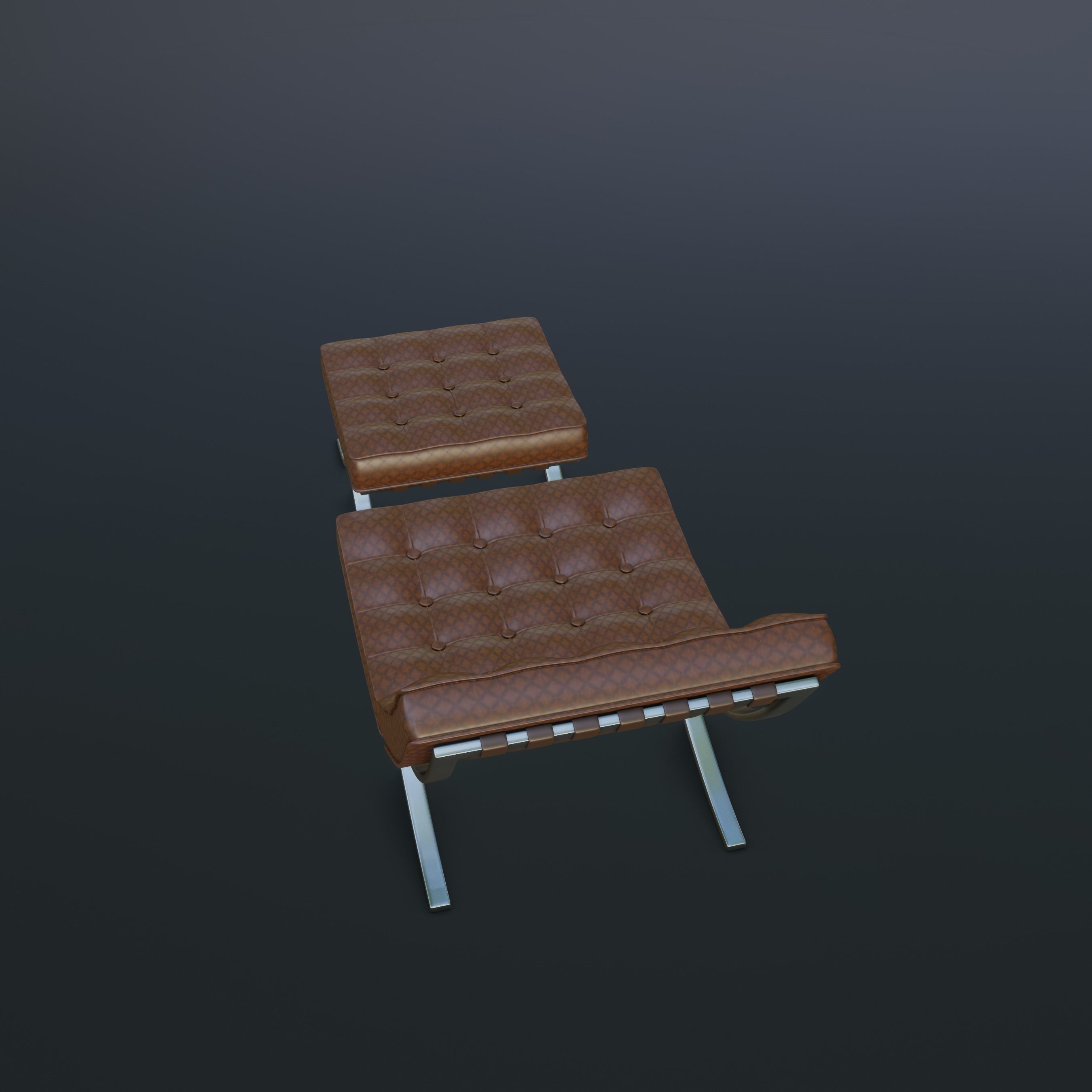 Barcelona Chair and Footstool Low-poly 3D model_2