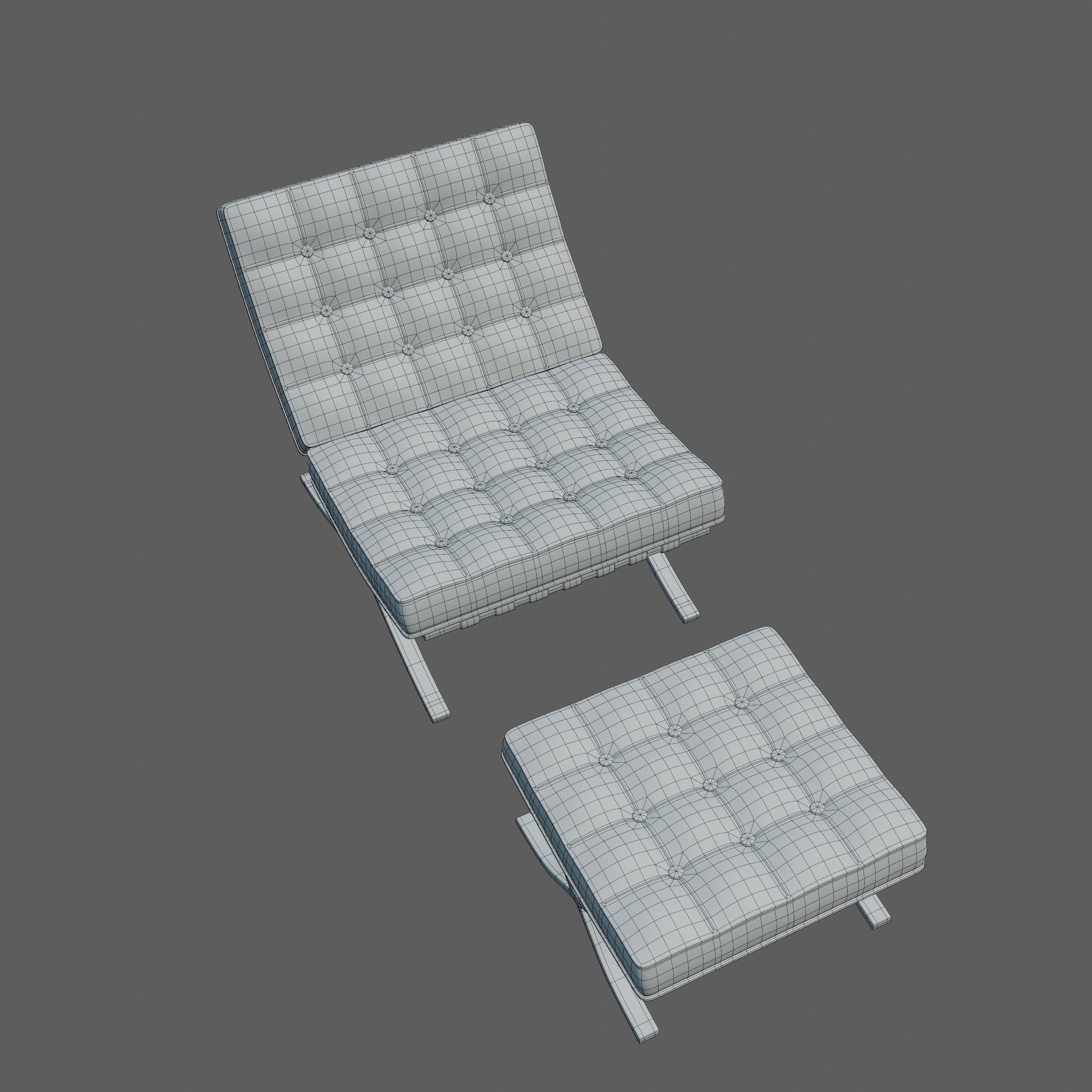 Barcelona Chair and Footstool Low-poly 3D model_11