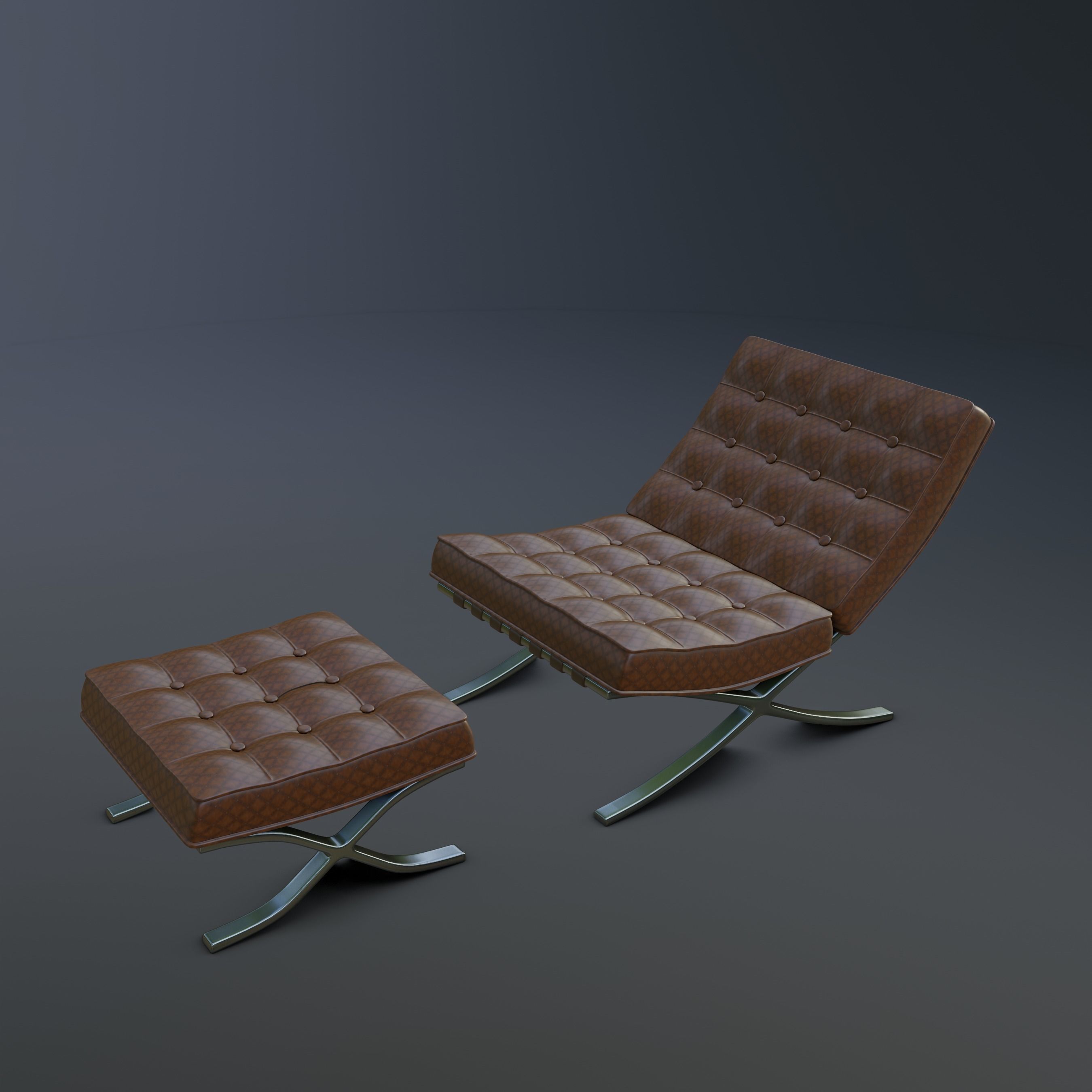 Barcelona Chair and Footstool Low-poly 3D model_1