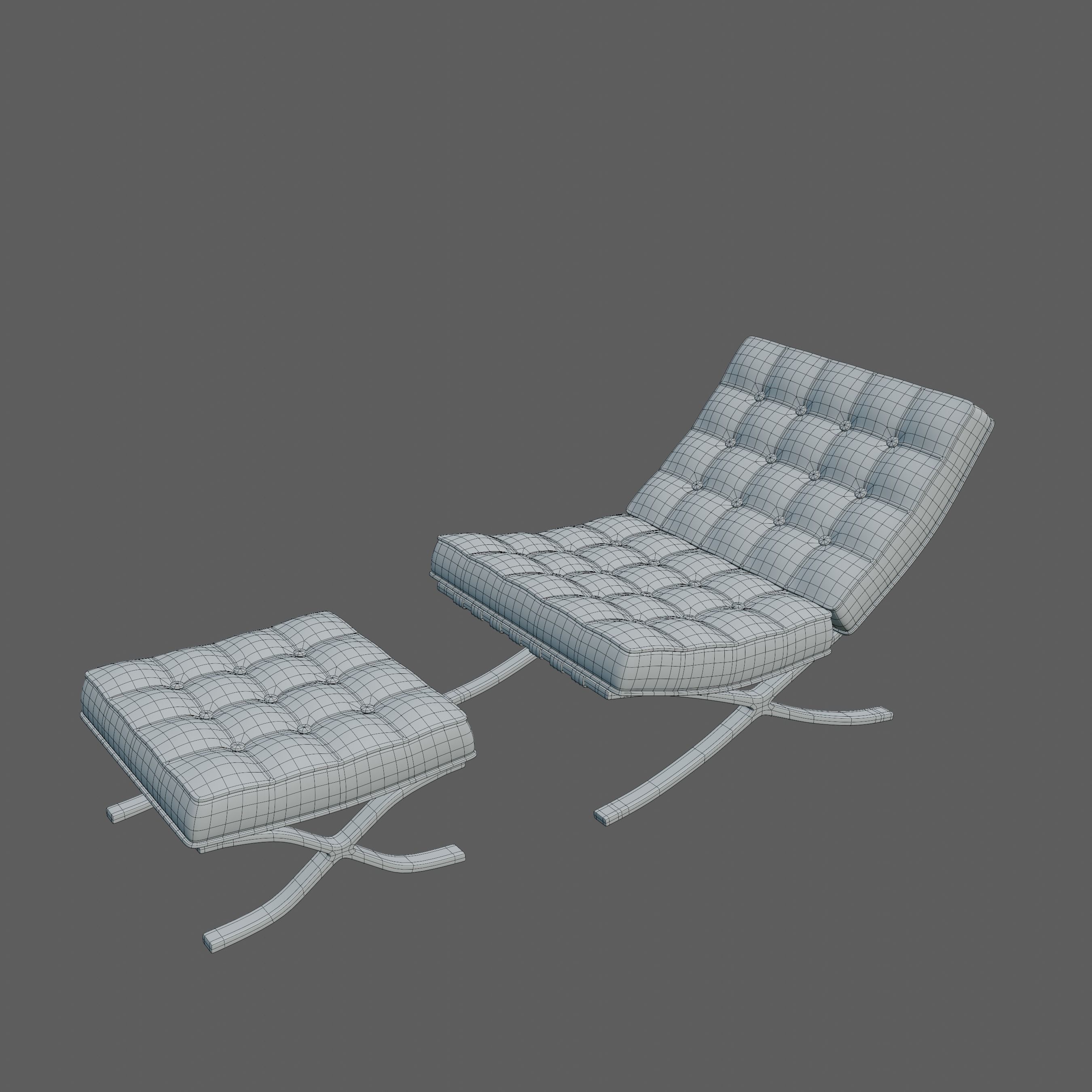 Barcelona Chair and Footstool Low-poly 3D model_9