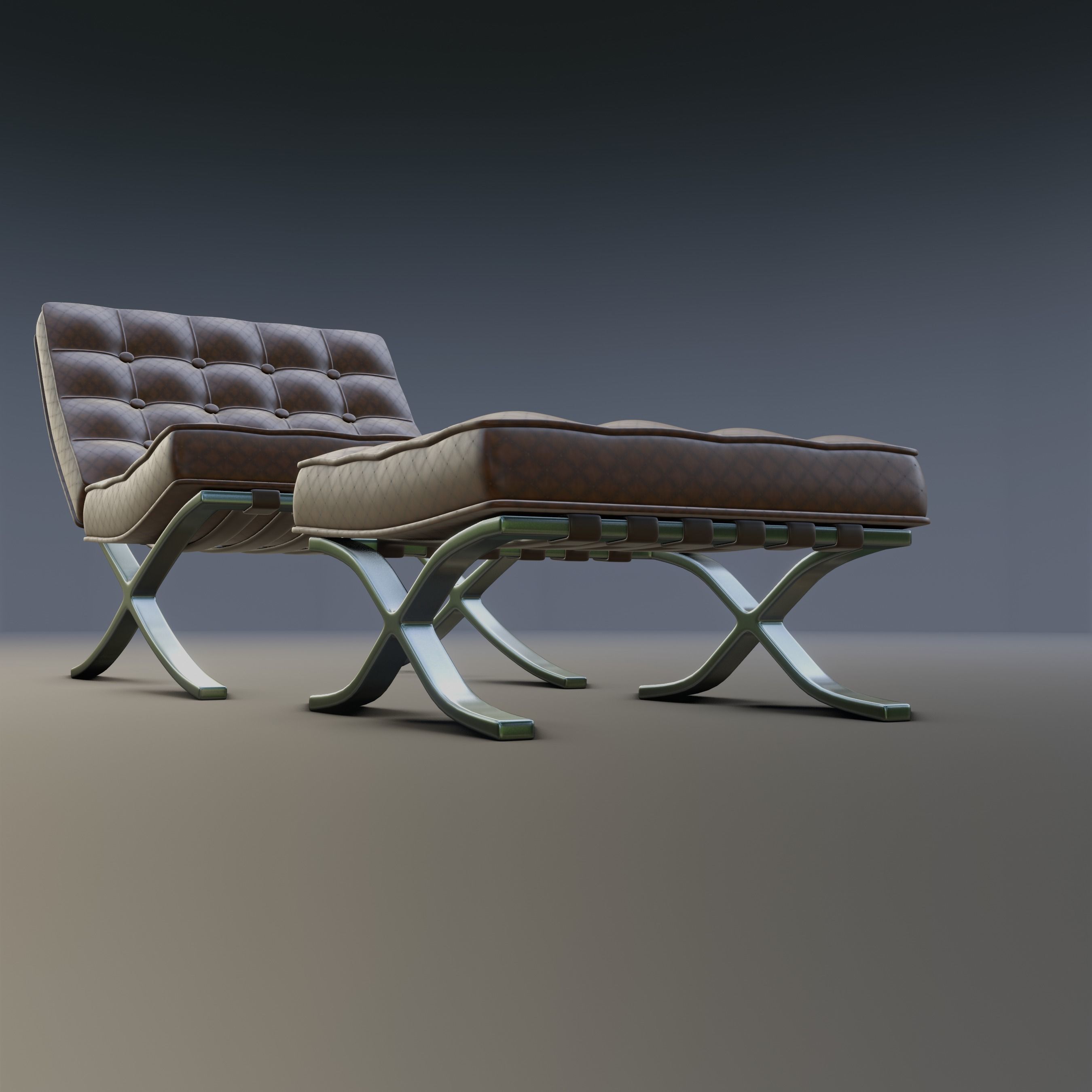 Barcelona Chair and Footstool Low-poly 3D model_4