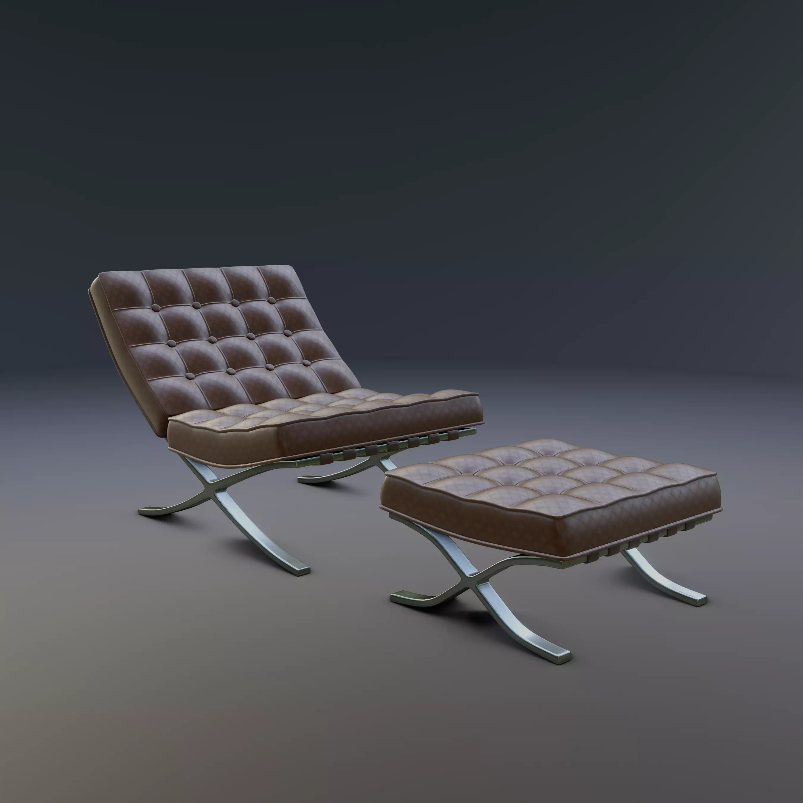 Barcelona Chair and Footstool Low-poly 3D model_0