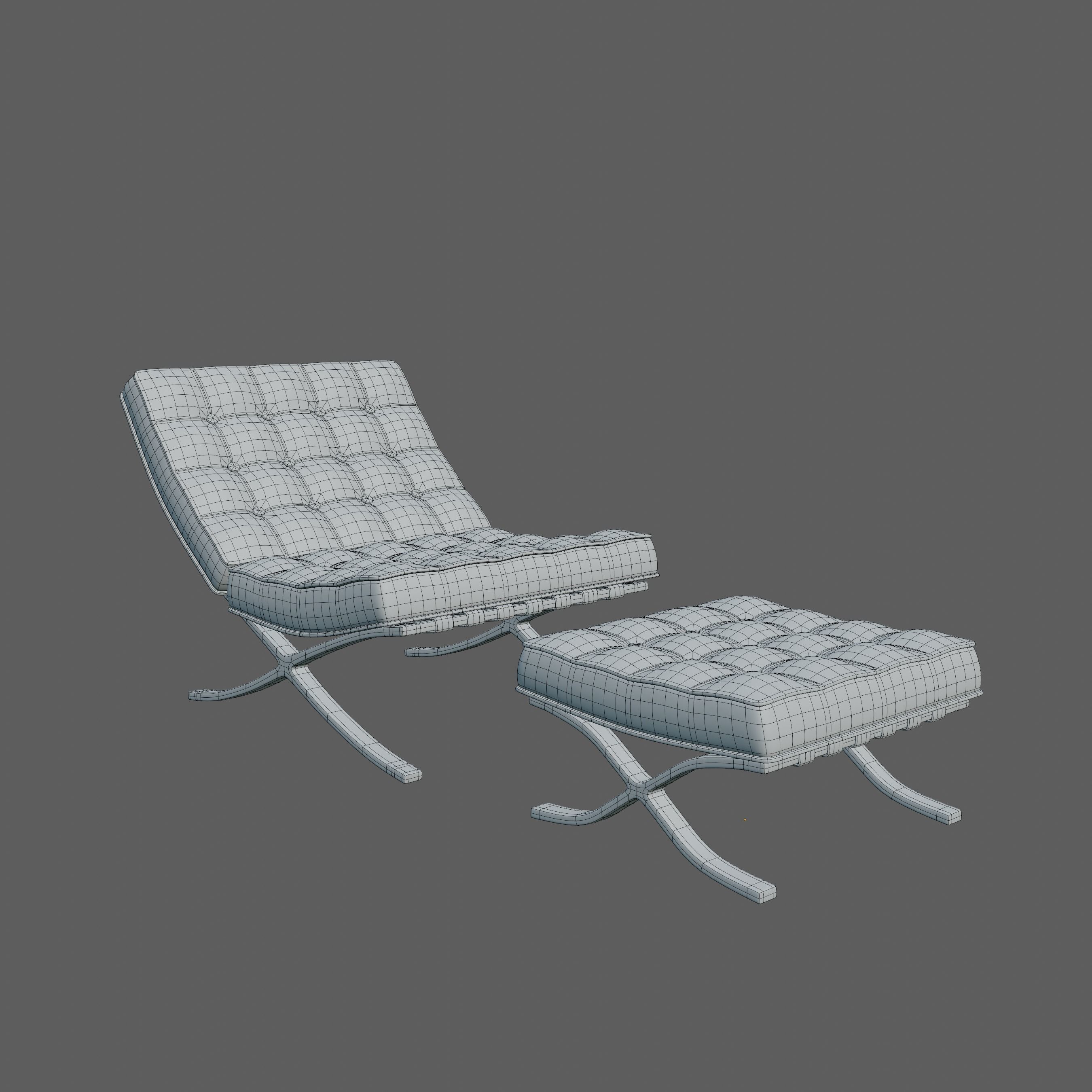Barcelona Chair and Footstool Low-poly 3D model_8