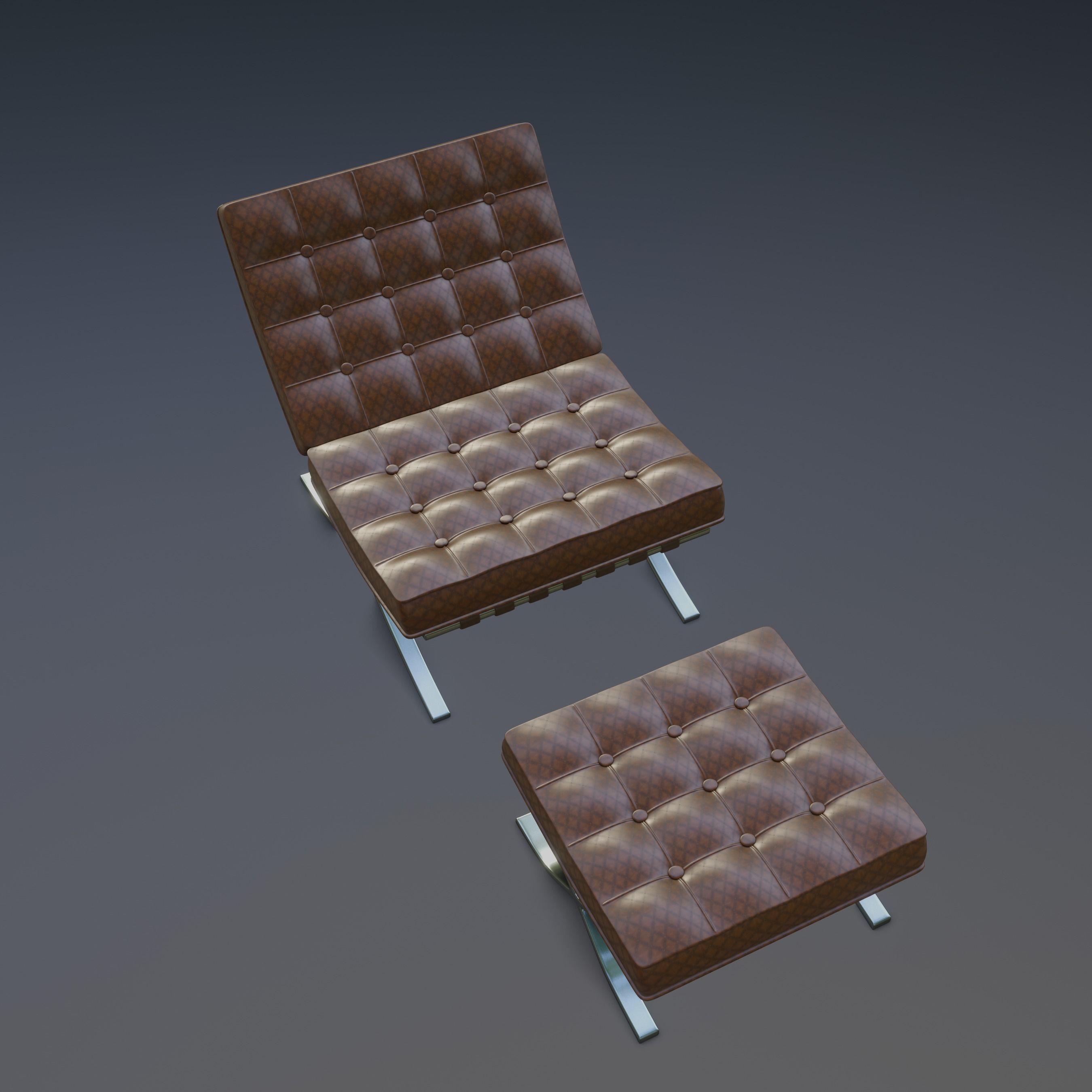 Barcelona Chair and Footstool Low-poly 3D model_3