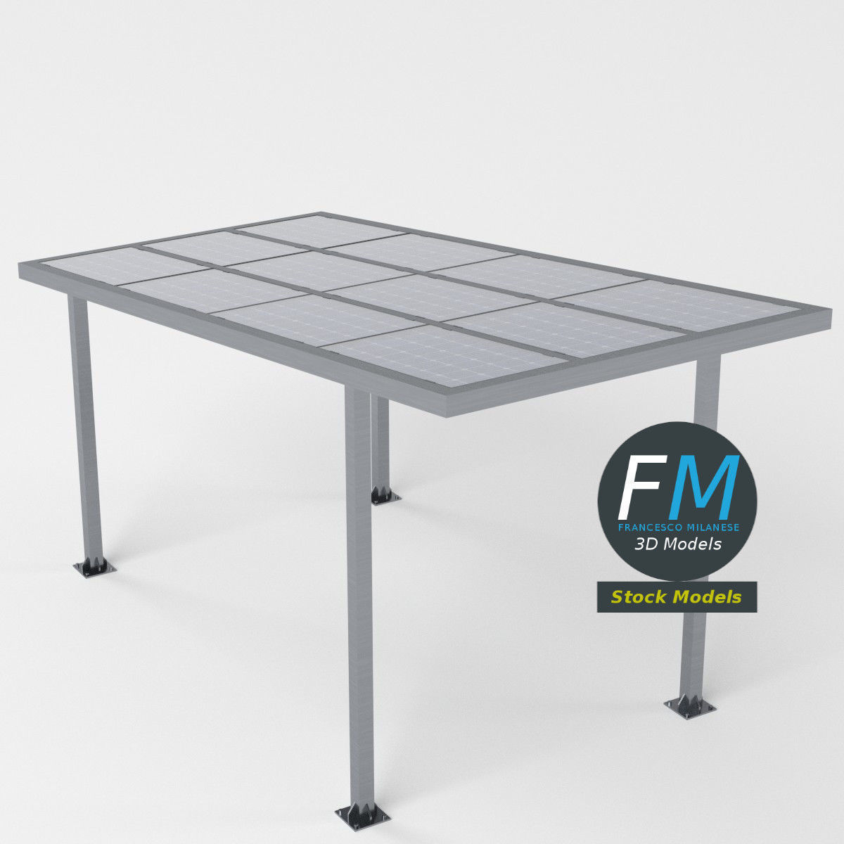 Parking shelter with solar panels 3D model_5
