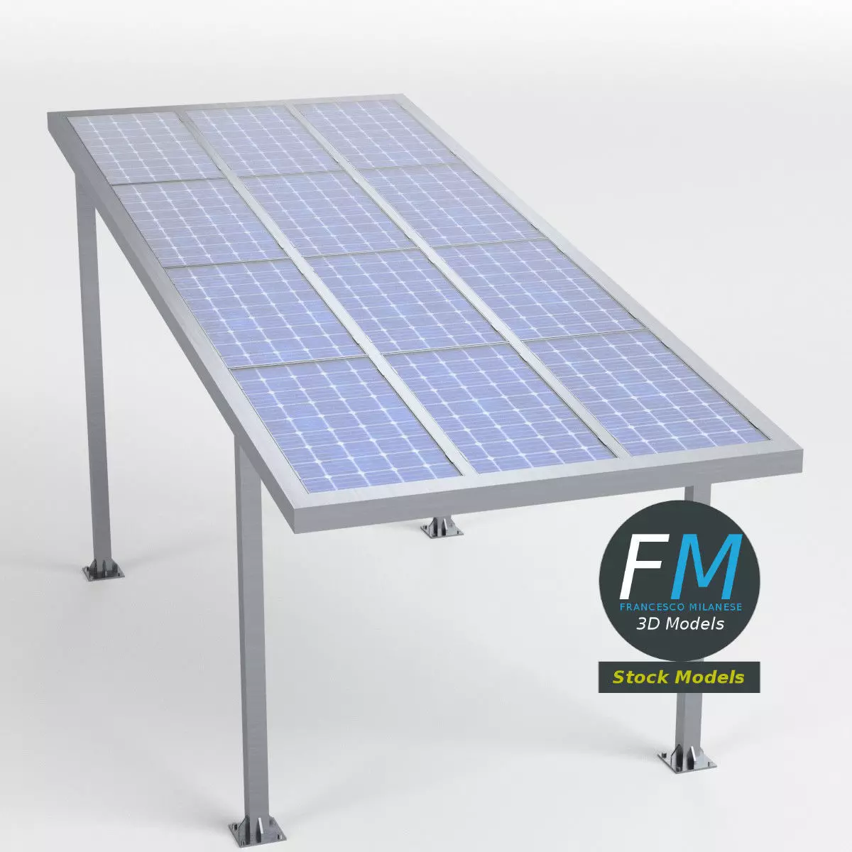 Parking shelter with solar panels 3D model_0