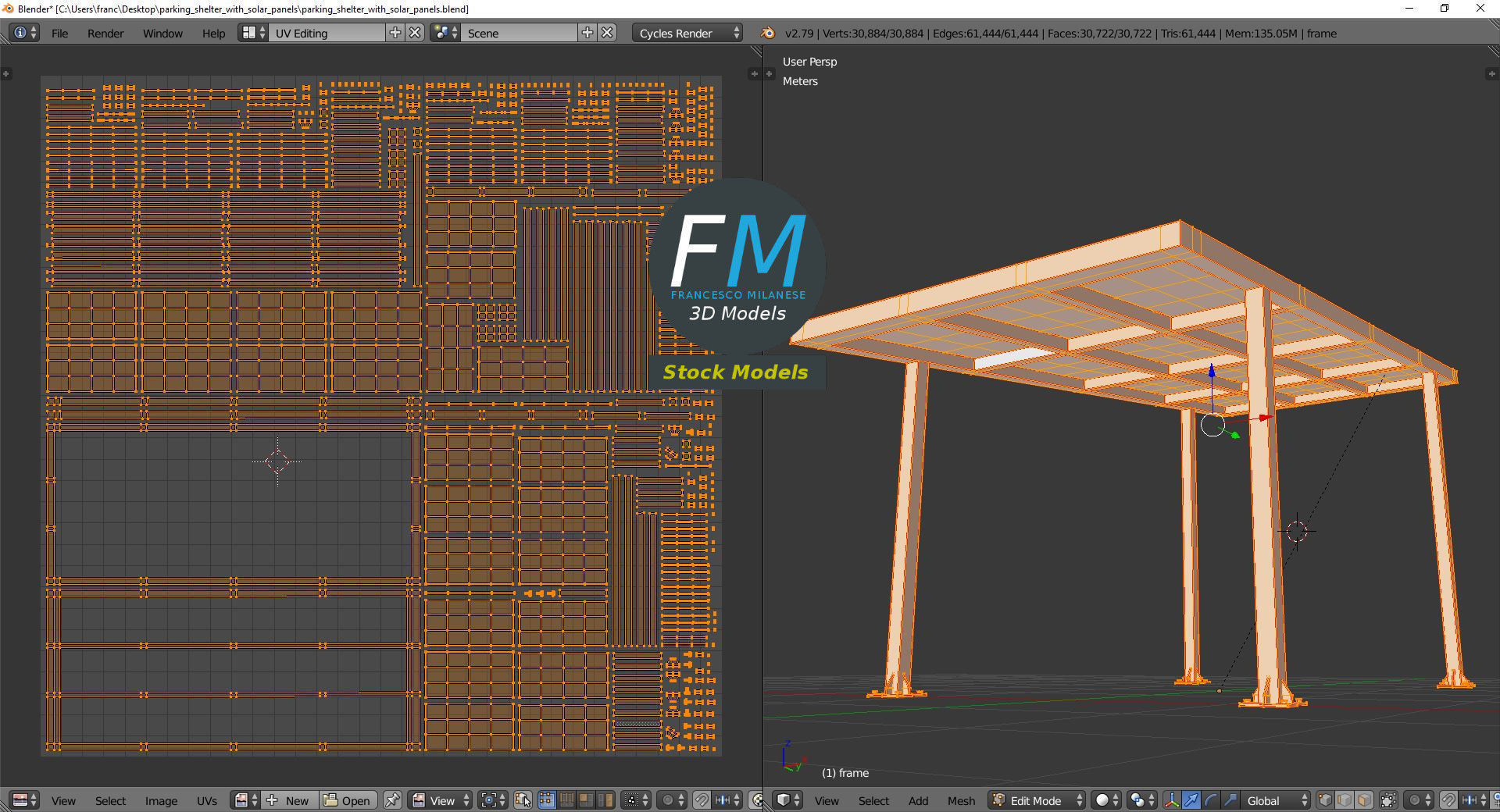 Parking shelter with solar panels 3D model_10