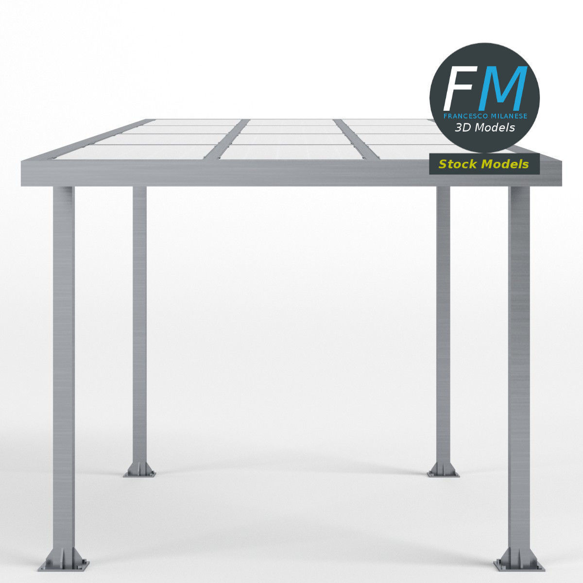Parking shelter with solar panels 3D model_3