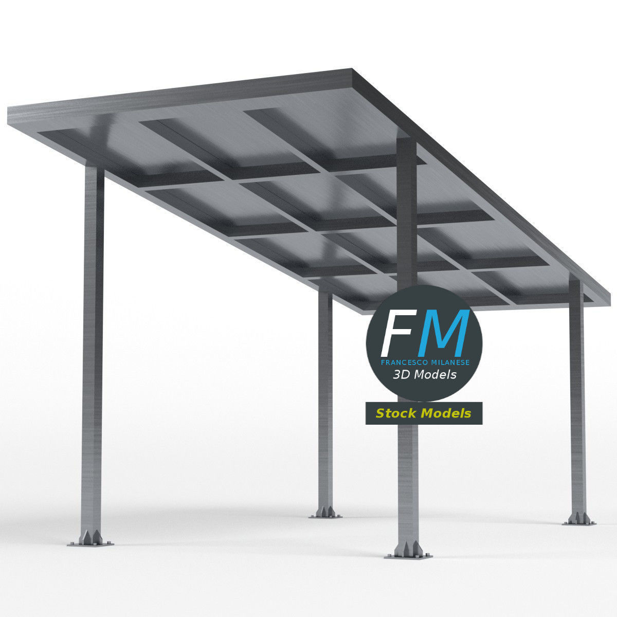 Parking shelter with solar panels 3D model_4