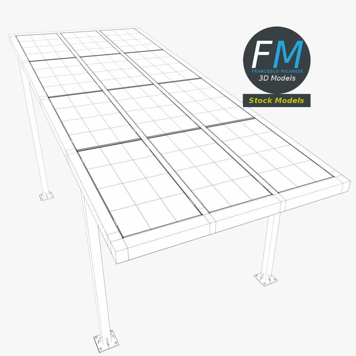 Parking shelter with solar panels 3D model_7