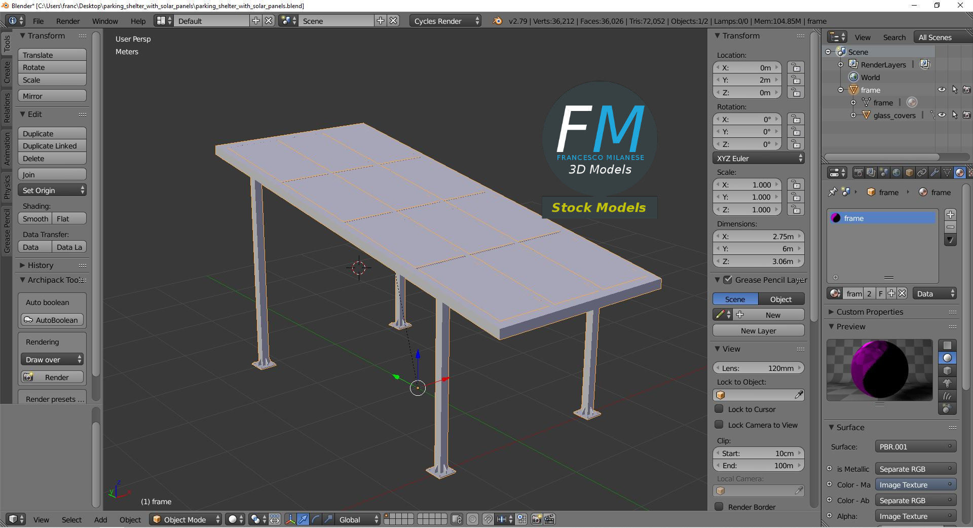 Parking shelter with solar panels 3D model_9