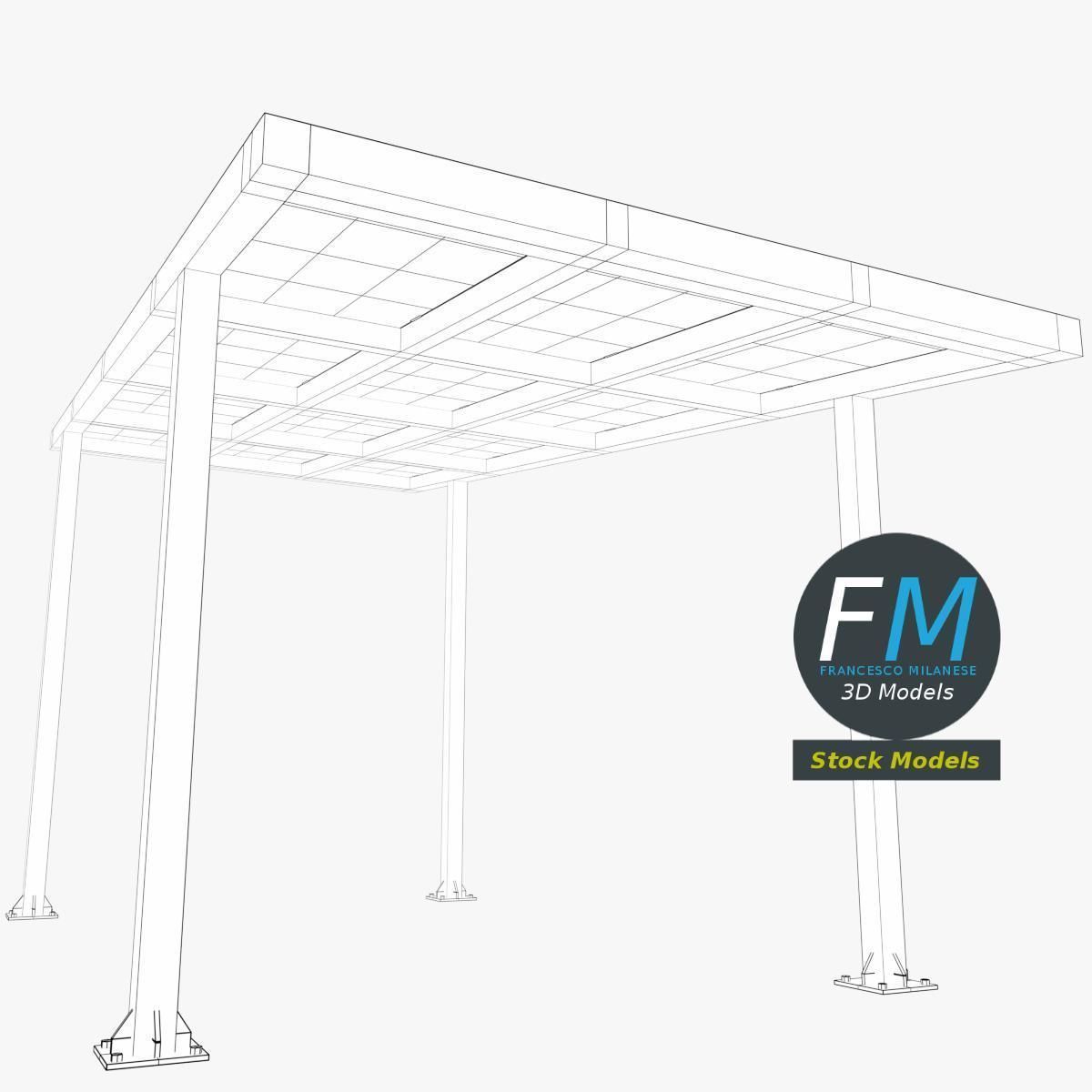 Parking shelter with solar panels 3D model_8