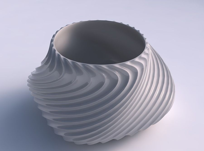 Bowl twisted elipse with wavy extruded lines 4