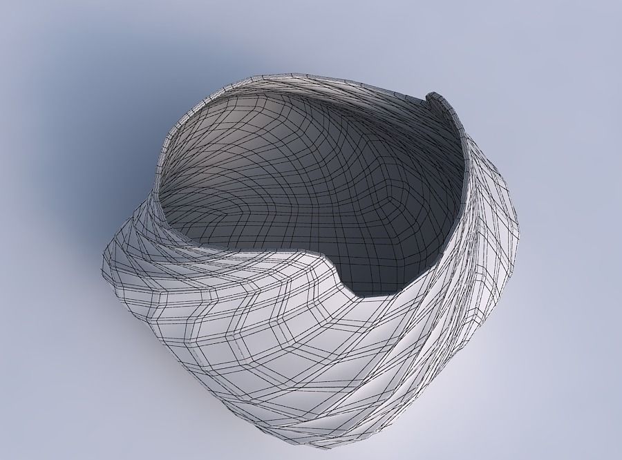 Bowl twisted elipse with wavy grid plates 3D print model_6