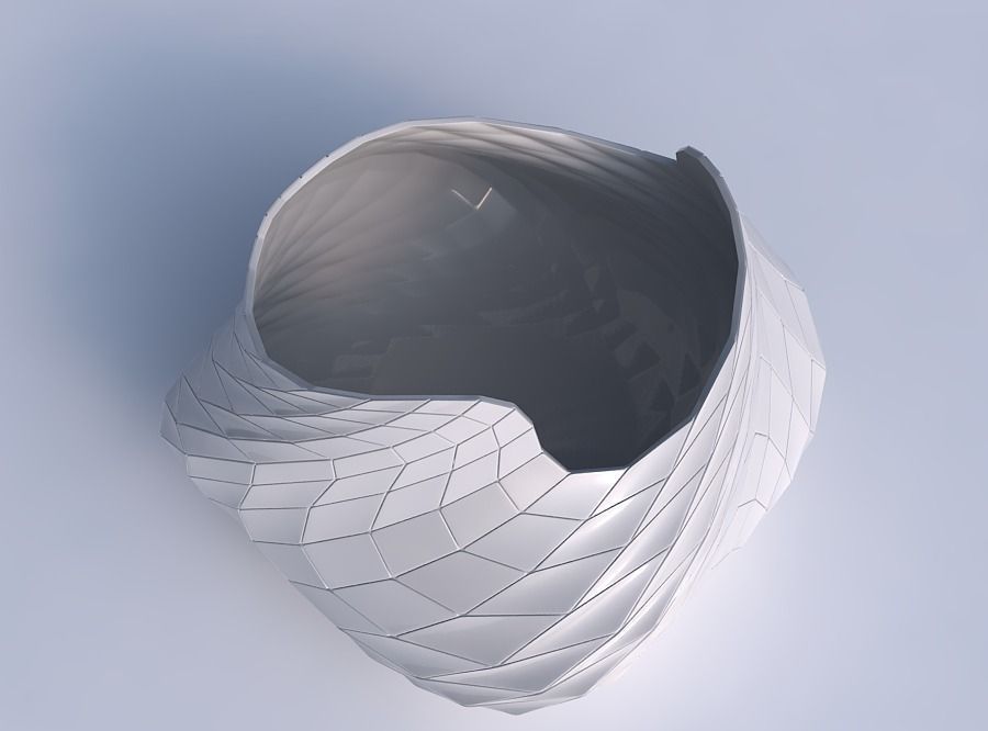Bowl twisted elipse with wavy grid plates 3D print model_1